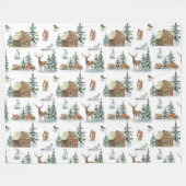 素朴な小屋の周りの美しい冬の動物たち フリースブランケット (正面(横))