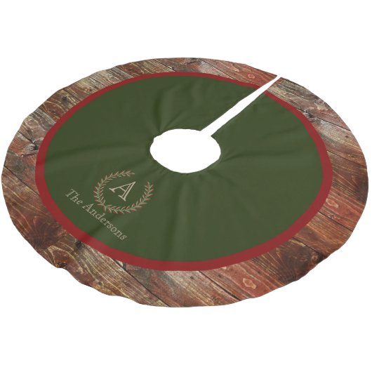 素朴な小屋の木製のモノグラムの姓 ブラッシュドポリエステルツリースカート (アングル)