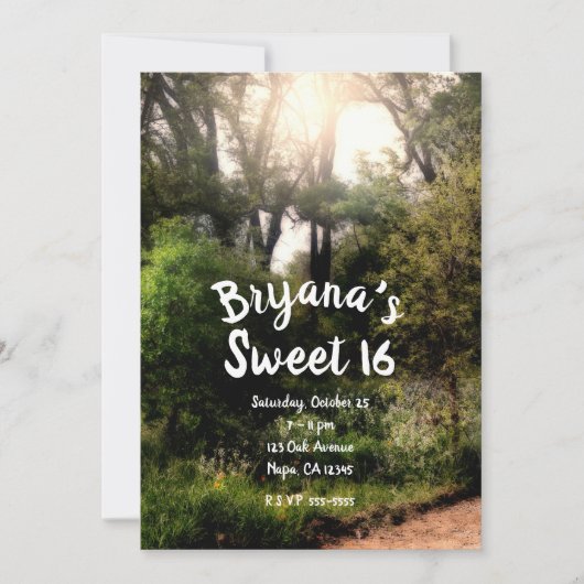 素朴な小径の花々に囲まれた神秘の森のスイート16 招待状 (正面)