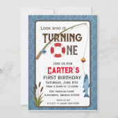 素朴な少年の釣りファーストバースデー招待状 招待状 (正面)