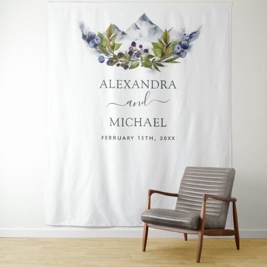 素朴な山々の水彩写真ブース背景 タペストリー (インサイチュ)