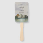 素朴な山と湖のエバーグリーンウェディングプログラム ハンドファン (正面)