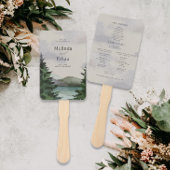 素朴な山と湖のエバーグリーンウェディングプログラム ハンドファン