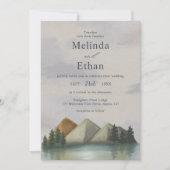 素朴な山と湖のエバーグリーンウェディング 招待状 (正面)