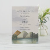 素朴な山と湖エバーグリーン日付を保存 招待状 (スタンド正面)
