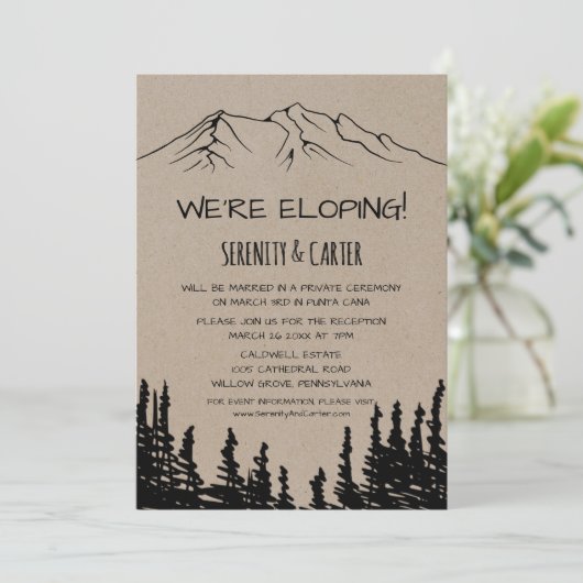 素朴な山の隠れ家での挙式後のパーティー招待状 招待状 (スタンド正面)