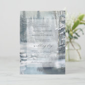 素朴な山の青い優雅な冬の結婚式 招待状 (スタンド正面)