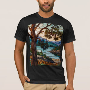 素朴な山岳地帯の風景ステンドグラス Tシャツ