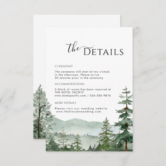 素朴な山林の詳細な装飾カード 出欠カード (正面/裏面)