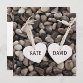 素朴な川辺のビーチ・シーサイド・ペブル・ウェディング 招待状 (正面/裏面)