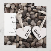 素朴な川辺のビーチ　海辺の小石　ウェディング 招待状 (正面/裏面)