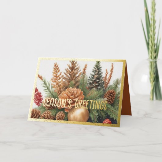 素朴な常緑樹の松ぼっくり水彩画 シーズンカード (正面)