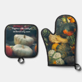 素朴な庭の秋のカボチャ 鍋つかみ&鍋敷きセット (正面)