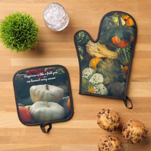 素朴な庭の秋のカボチャ 鍋つかみ&鍋敷きセット (トップダウン)