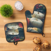 素朴な庭の秋のカボチャ 鍋つかみ&鍋敷きセット (トップダウン)