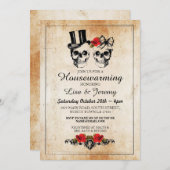 素朴な引っ越し祝いパーティーのばら色のスカルの招待ハロウィン 招待状 (正面/裏面)