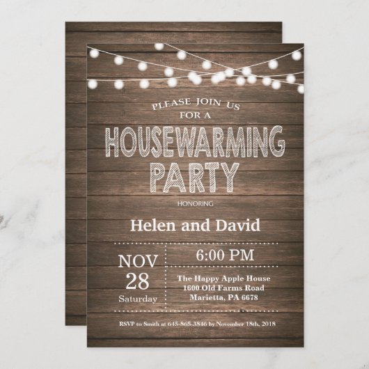 素朴な引っ越し祝いパーティーのパーティーの家の菓子の家 招待状 (正面/裏面)