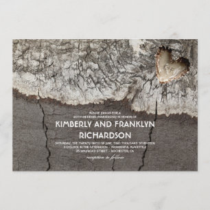 素朴な彫りのハート型の樺の木の結婚記念日 招待状