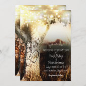 素朴な彫りの木とストリングライトのカントリーウェディング 招待状 (正面/裏面)