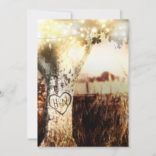 素朴な彫りの木とストリングライトのカントリーテイストの結婚式 招待状 (裏面)