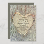 素朴な彫刻されたハートツリーヴィンテージリハーサル夕食 招待状 (正面/裏面)