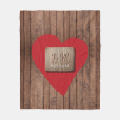 素朴な彫刻された木造のカップル名モノグラムのイニシャル フリースブランケット (正面)