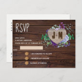 素朴な彫刻木製ハートモノグラム花秋 インビテーションポストカード (正面/裏面)