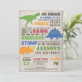 素朴な恐竜の誕生日の招待の男の子の最初に第1 招待状 (スタンド正面)