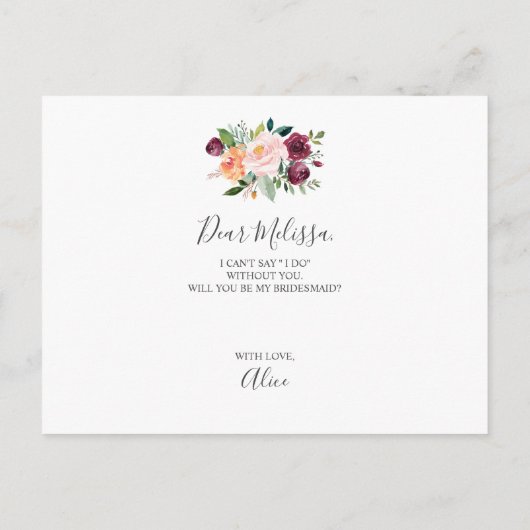 素朴な意志私の新婦付添人です インビテーションポストカード (裏面)