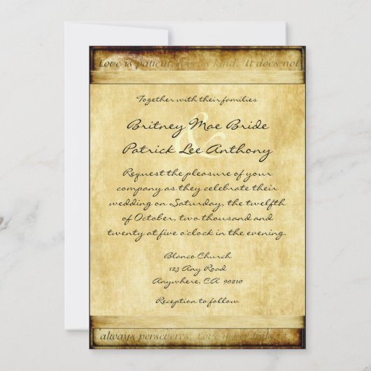 素朴な愛は忍耐強いヴィンテージの結婚式招待状です 招待状 (裏面)