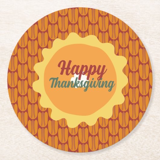 素朴な感謝的ペカン様式 ラウンドペーパーコースター (正面)