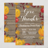 素朴な感謝祭のディナーパーティー 秋の季節 招待状 (正面/裏面)