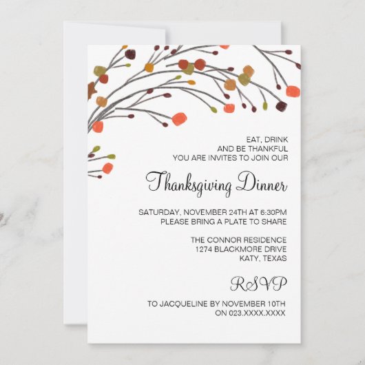 素朴な感謝祭の夕食の秋の招待状 招待状 (正面)