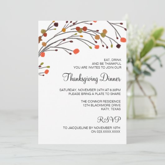 素朴な感謝祭の夕食の秋の招待状 招待状 (スタンド正面)
