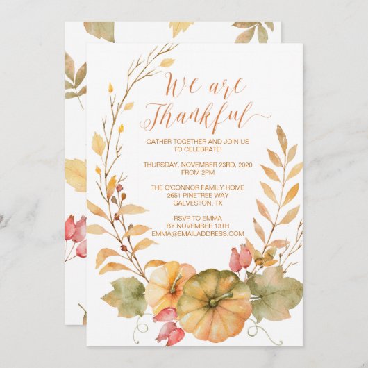 素朴な感謝祭の招待状の秋の招待 招待状 (正面/裏面)