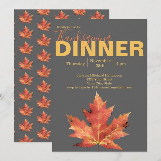 素朴な感謝祭の食事 招待状 (正面/裏面)