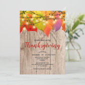 素朴な感謝祭の食事　秋の落ち葉とライト 招待状 (スタンド正面)