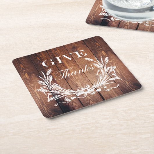 素朴な感謝祭リースバ与えンウ感謝していド スクエアペーパーコースター (アングル)