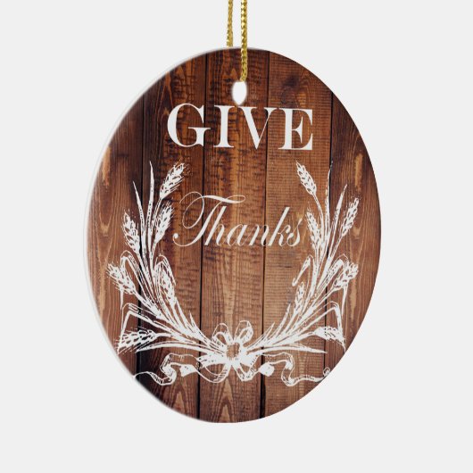 素朴な感謝祭リースバ与えンウ感謝していド セラミックオーナメント (右)