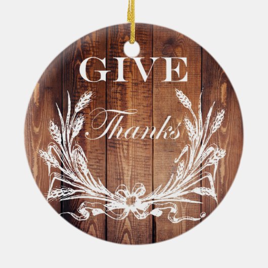 素朴な感謝祭リースバ与えンウ感謝していド セラミックオーナメント (裏面)