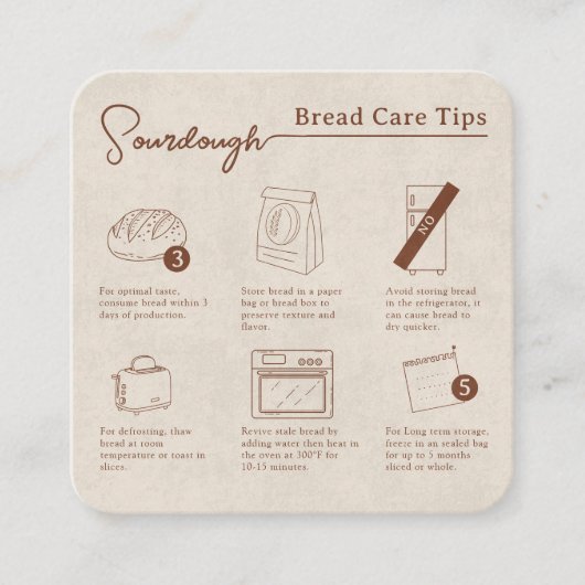 素朴な手作りのサワードブレッドのケア方法 スクエア名刺 (正面)