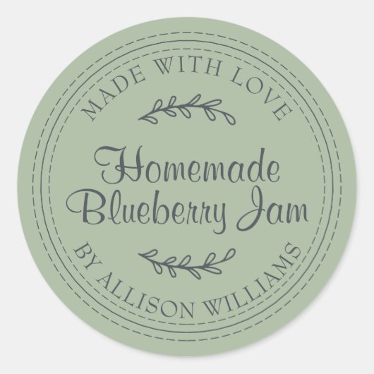 素朴な手作りのブルーベリージャム　 Laurel Green での瓶詰め ラウンドシール (正面)