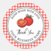 素朴な手作りトマトソース 赤チェック  ラウンドシール (正面)