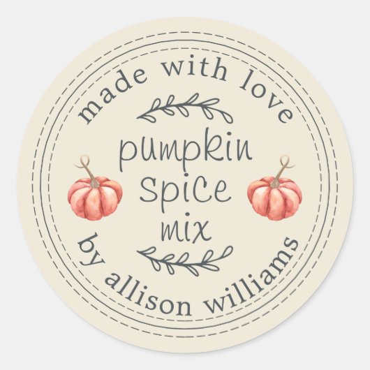 素朴な手作りパンプキンスパイスミックス アンティークホワイト ラウンドシール (正面)