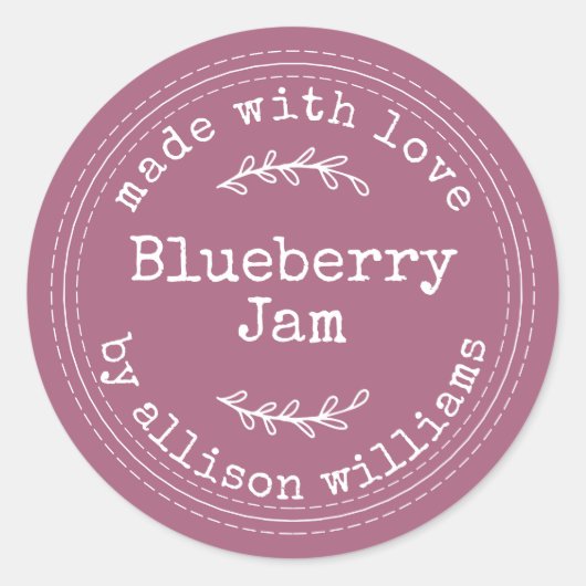 素朴な手作りブルーベリージャム 紫 ラウンドシール (正面)