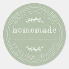 素朴な手作り焼き菓子ラベル 緑の葉のデザイン ラウンドシール