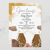 素朴な手描きのオープンハウスベビーシャワー 招待状 (正面/裏面)