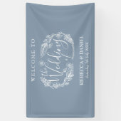 素朴な手描きの花のガーランドスクリプト結婚式 横断幕 (縦)