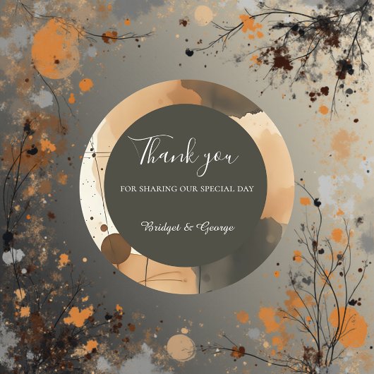 素朴な抽象芸術茶色の結婚ボホ ラウンドシール