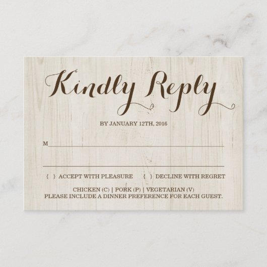 素朴な招待返信カード挿入 出欠カード (正面)